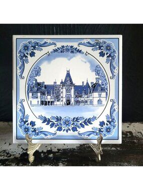 Blue and White Biltmore Estate Tile Delft Style Decorative Ceramic Tile Trivet